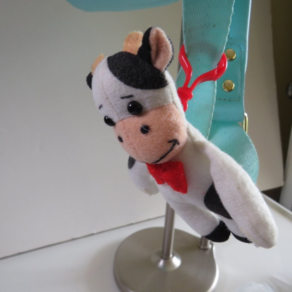 Cow w Hook & Loop paws BACKPACK CLIP plush mini stuffed animal
